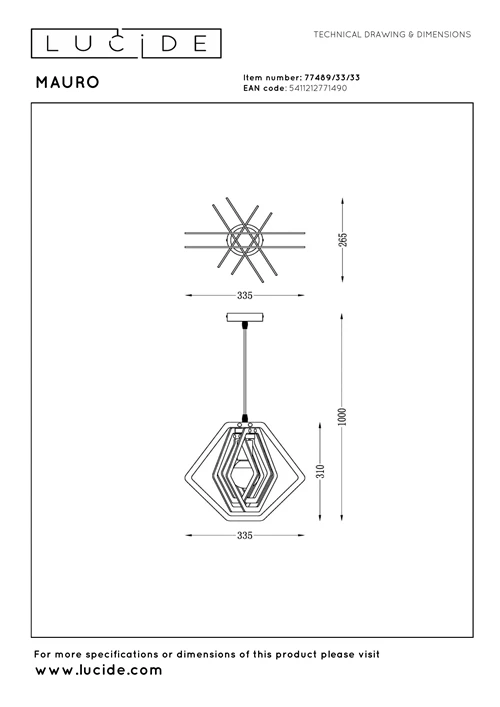 Lucide MAURO - Lámpara colgante Infantil - 1xE27 - Verde - técnico